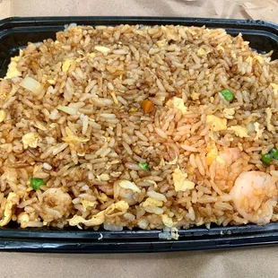 Shrimp Fried Rice, complete with egg, green onions and sprouts.