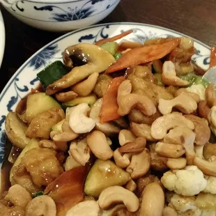 Cashew chicken dinner with up charged fried rice