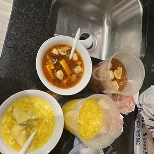 Wonton Egg Drop Soup and hot and Hot &amp; Sour Soup