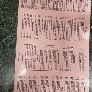 Menu at the counter