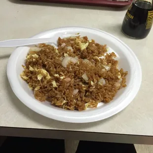 Shrimp fried rice w/ no peas &amp; carrots