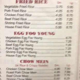 the menu of the restaurant