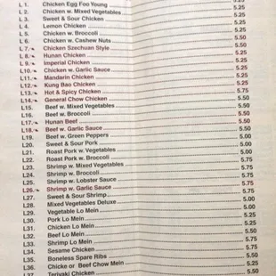 the menu of the restaurant