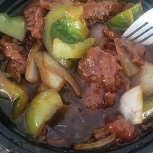 Beef pepper steak, no black pepper or seasonings.