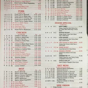 the menu of the restaurant