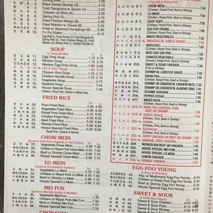 the menu of the restaurant