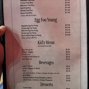 Menu kids , desserts