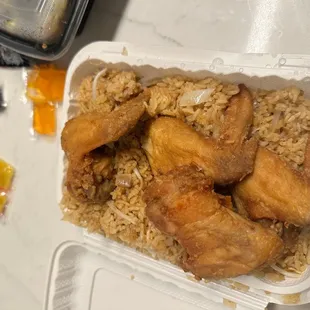 Fried Chicken Wings with Fried Rice