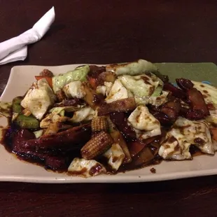 Twice cooked pork. Very sweet. Not good.