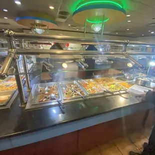 a buffet full of food