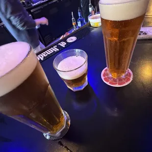 Beer, Crunchy Eggplant with house spicy sauce.