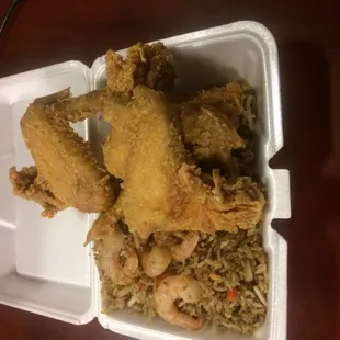 Chicken Wings With Shrimp Fried Rice