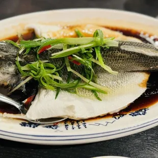 Steamed sea bass fish The fish meat is not tender, probably long time frozen fish, do not recommend to order