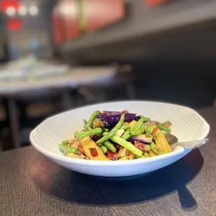 Sautéed eggplant and string beans