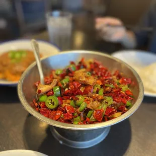 Fried pig intestine in flaming pot! Really good!