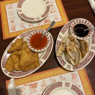 Potstickers and crab Rangoon