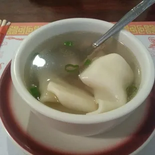 The most delicious wonton soup. Not too salty with a hint of spices.  Overall light and comforting!