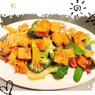 Buddhist Delight （Fried To Fu w. mix veg in brown sauce）