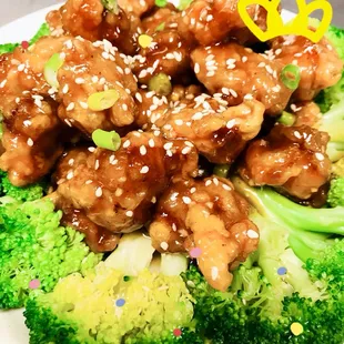 Sesame Chicken（Crispy chunk chicken &amp; Steam broccoli）