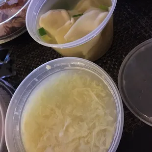 Wonton soup; egg drop soup.