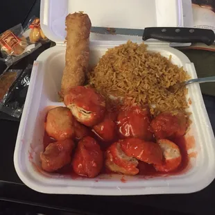 a take out container of food