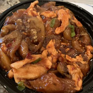 Chicken w eggplant. Good but can be oily