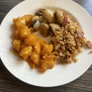 Lemon Chicken, ham rice &amp; Mushrooms.