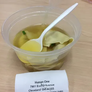 The plastic sticking out of the wonton soup I ordered