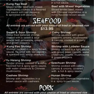 the menu of the restaurant