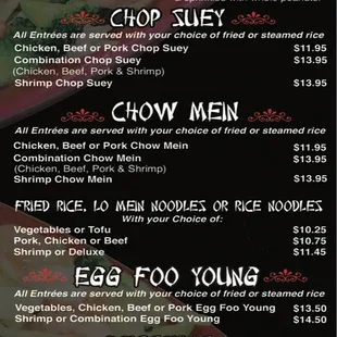 the menu of the restaurant