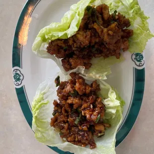 Minced chicken lettuce wraps (2). Amazing, if you want something light. Add potsticker sauce for spiciness.