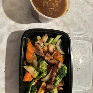 Hot and sour soup and Buddhist vegetable.