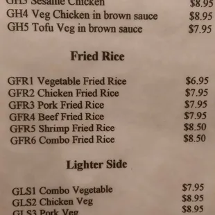 Gleuten Free Menu