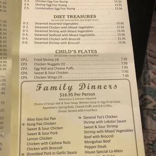 Part of the menu.  Family dinners for 2+ comes with soup and appetizers