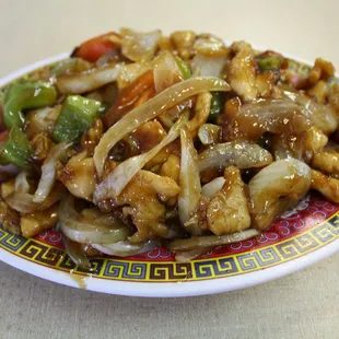 a plate of chinese food