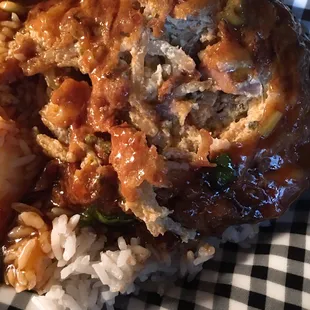 September 8, 2020. Delicious Beef Egg Foo Young and Gravy Over Rice.