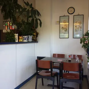 a table and chairs in a restaurant