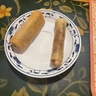 Veggie spring roll and beef spring roll