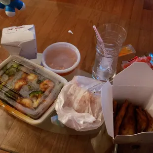 a variety of food items on a table