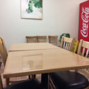 2 tables for 4  4 tables for 2  Sosa machines have assorted soda, coconut water, Gatorade, and 2 liters of Coke.