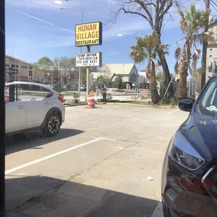 a view of a parking lot from a window