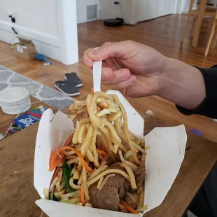 House chow mein comes with beef and chicken!