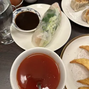 Sweet &amp; Sour sauce i requested to go with crab Rangoon and Vietnamese summer roll