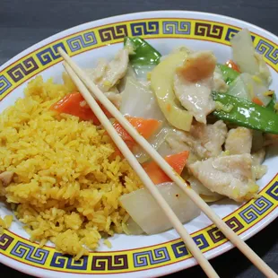 Chicken w/ Chinese Vegetables and fried rice