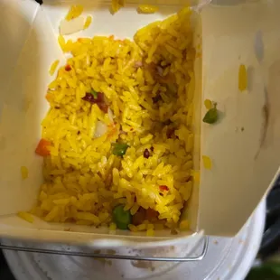 the inside of a container of rice