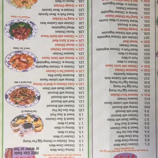 the menu for the restaurant