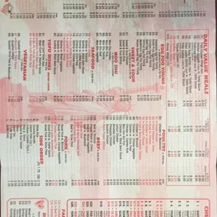 the menu of the restaurant