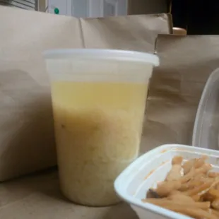 Chicken Rice Soap  was salty water and white rice,  and the Scallops and Garlic Sauce had one scallop,