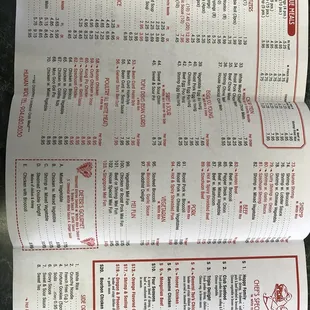 the menu of the restaurant