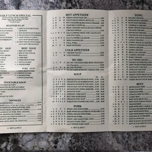 Menu as of July 2022